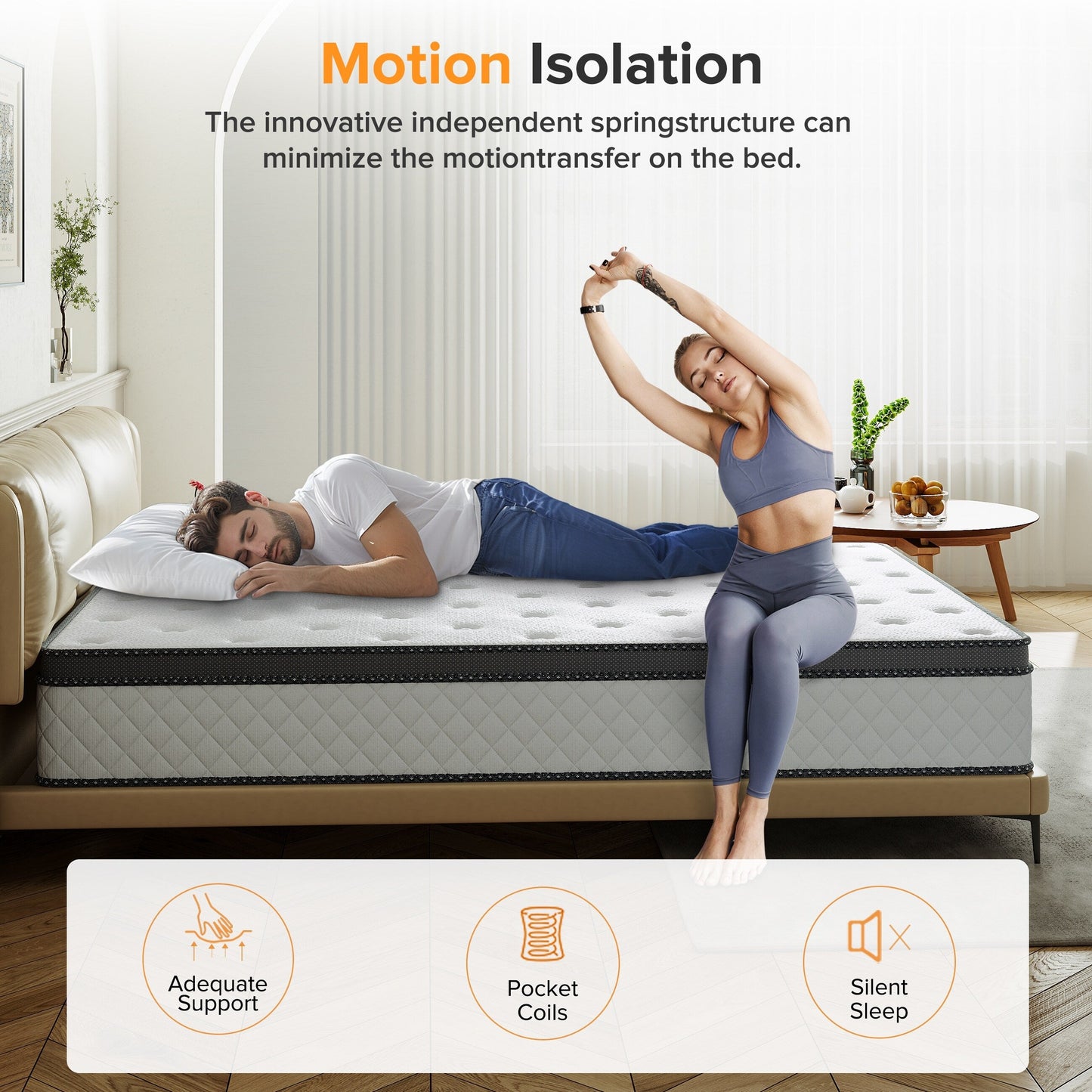 Matelas SweDrea 12 po en mousse à mémoire de forme hybride moyenne avec CertiPUR-US et Oeko-TEX, doté d'une absorption au charbon de bambou.