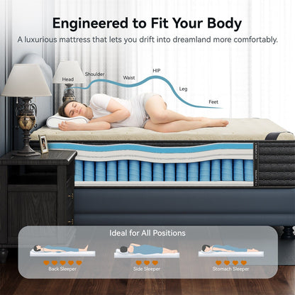 Matelas hybride luxueux double face SweDrea de 35,5 cm (14 po) – Fermeté moyenne à ferme, certifié CertiPUR-US, SGS et OEKO-TEX®.