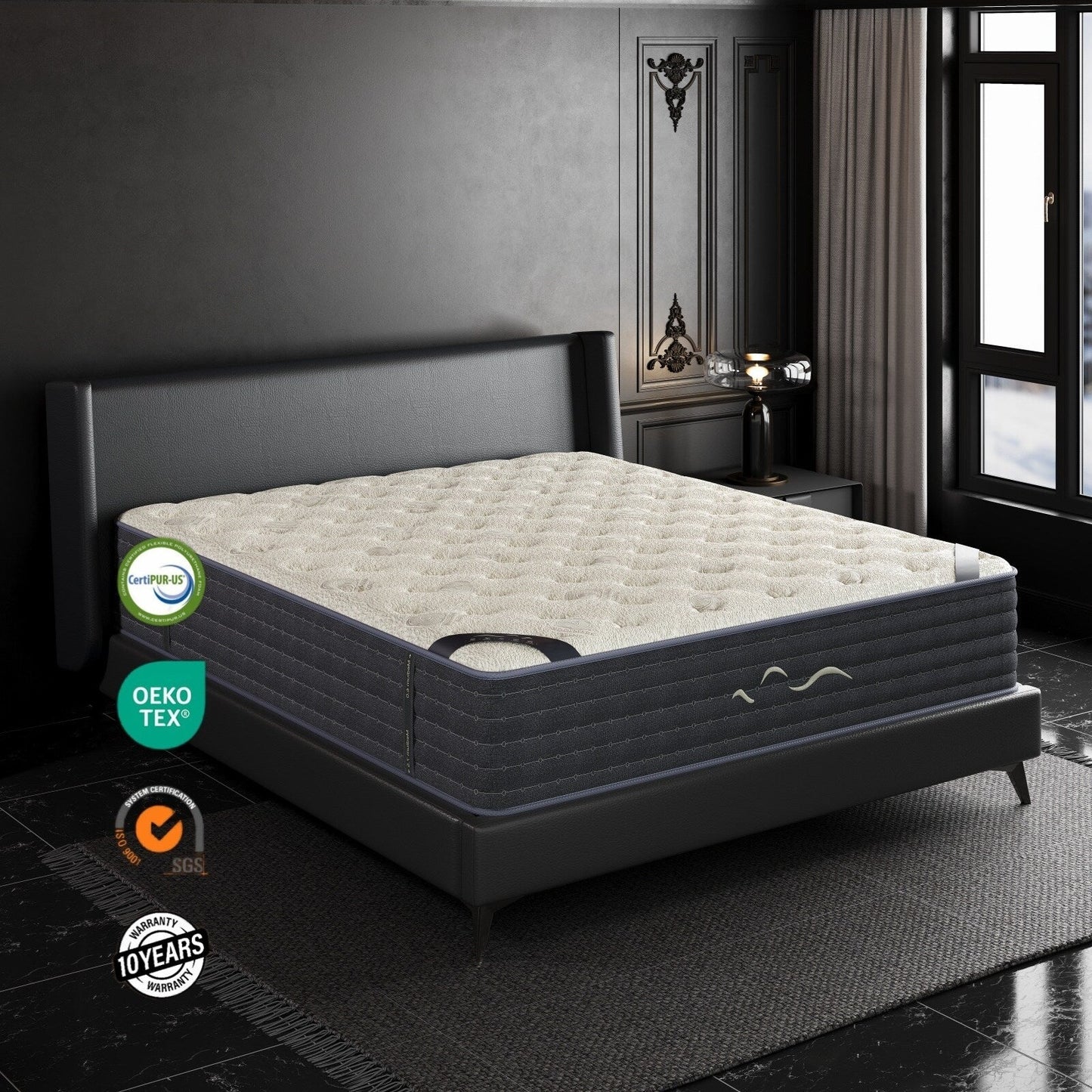 Matelas hybride luxueux double face SweDrea de 35,5 cm (14 po) – Fermeté moyenne à ferme, certifié CertiPUR-US, SGS et OEKO-TEX®.
