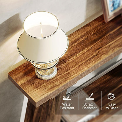 Console/table basse rustique en bois de 180 cm de long avec étagère de rangement