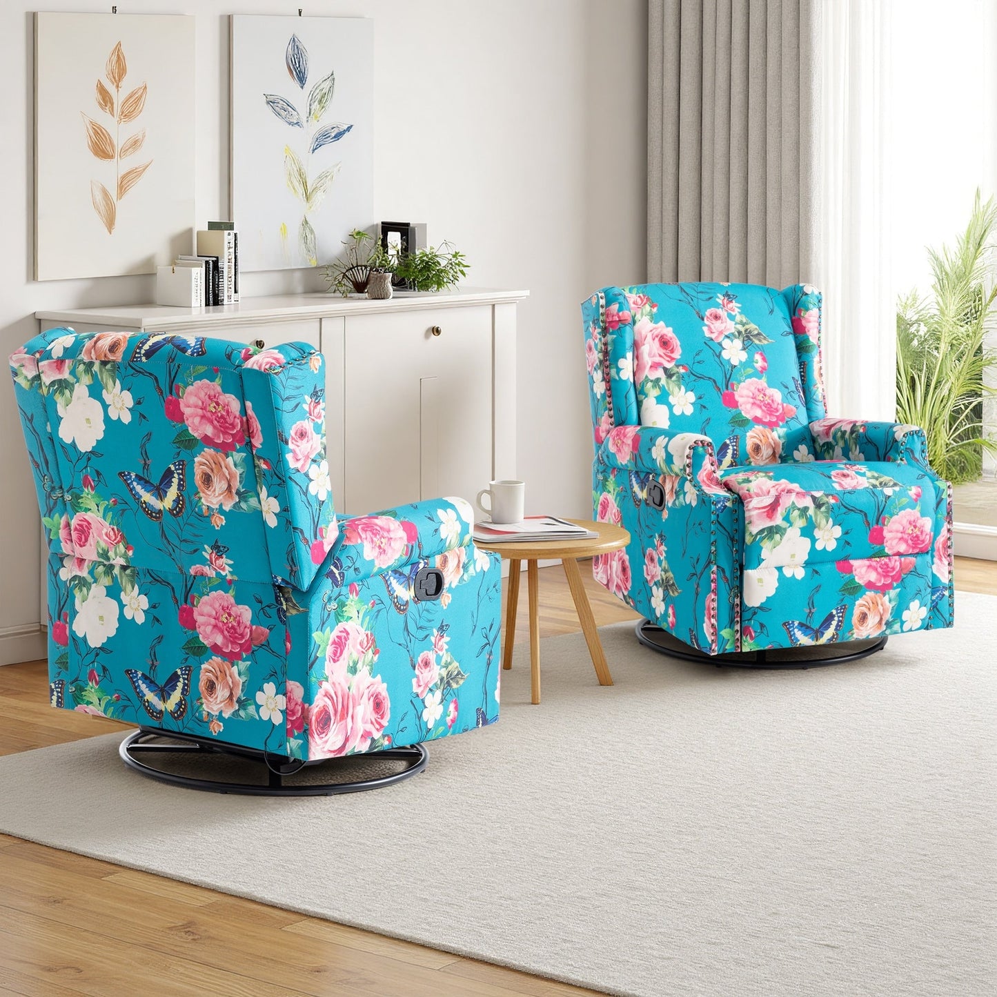 Ensemble de 2 fauteuils inclinables pivotants à bascule de 74 cm de large, à dossier inclinable manuel.