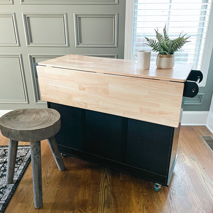 Chariot de cuisine Sophia &amp; William avec plateau rabattable en bois d'hévéa, chariot de cuisine roulant avec grand meuble de rangement