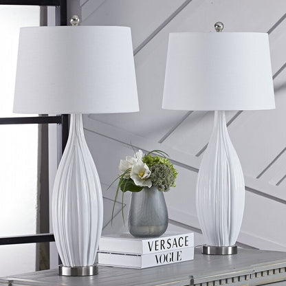 Ensemble de 2 lampes de table standard en porcelaine blanche (31)