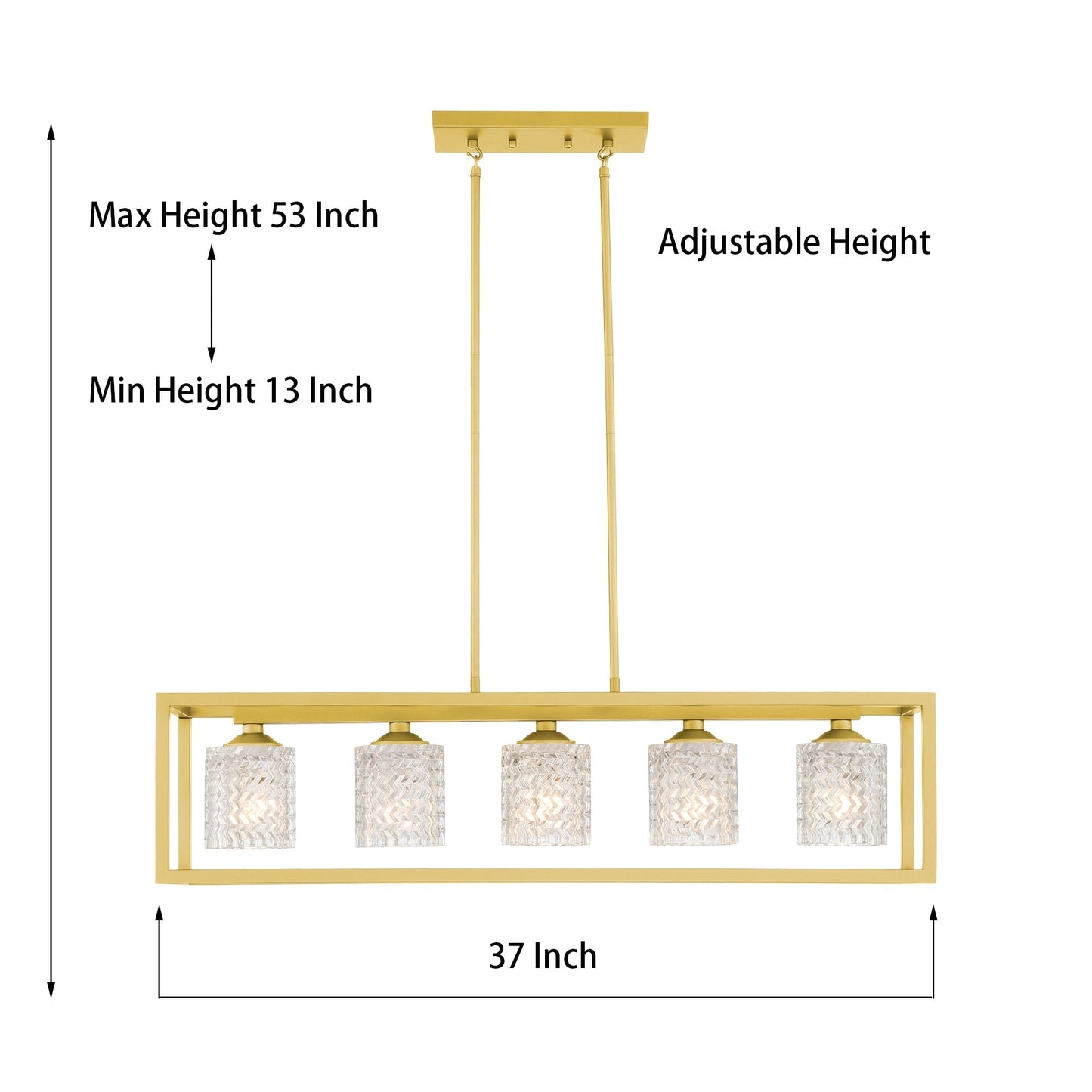 Lustre rectangulaire en cristal à 5 ​​lumières, style moderne du milieu du siècle, 94 cm (37 po), pour salle à manger.