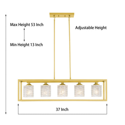 Lustre rectangulaire en cristal à 5 ​​lumières, style moderne du milieu du siècle, 94 cm (37 po), pour salle à manger.