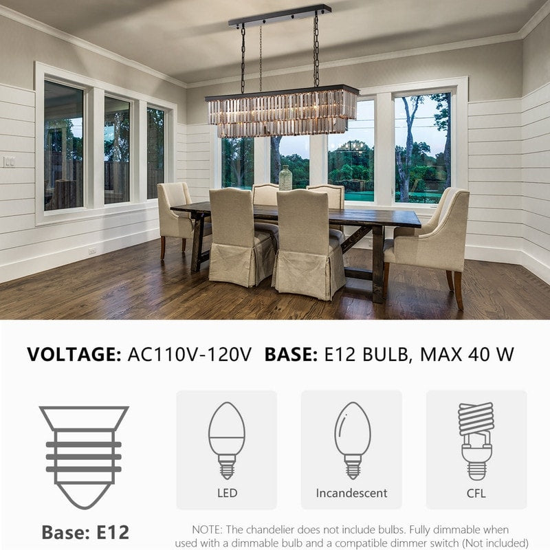 Lustre moderne contemporain en cristal gris fumé et noir à deux niveaux, suspension linéaire pour îlot de cuisine ou salle à manger, 119 cm (47 po).