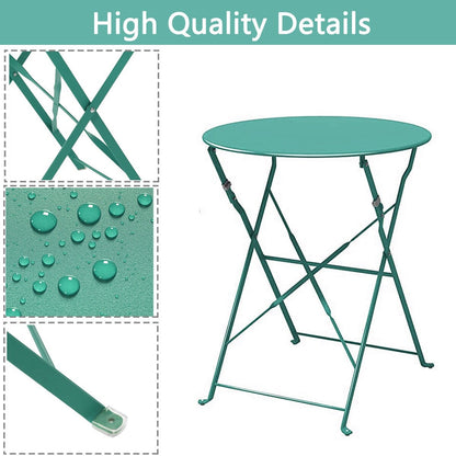 Ensemble bistro pliable en métal 3 pièces, résistant aux intempéries, idéal pour l'intérieur et l'extérieur, avec terrasse, jardin ou cour.