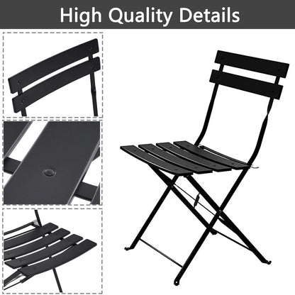 Ensemble bistro pliable en métal 3 pièces, résistant aux intempéries, idéal pour l'intérieur et l'extérieur, avec terrasse, jardin ou cour.