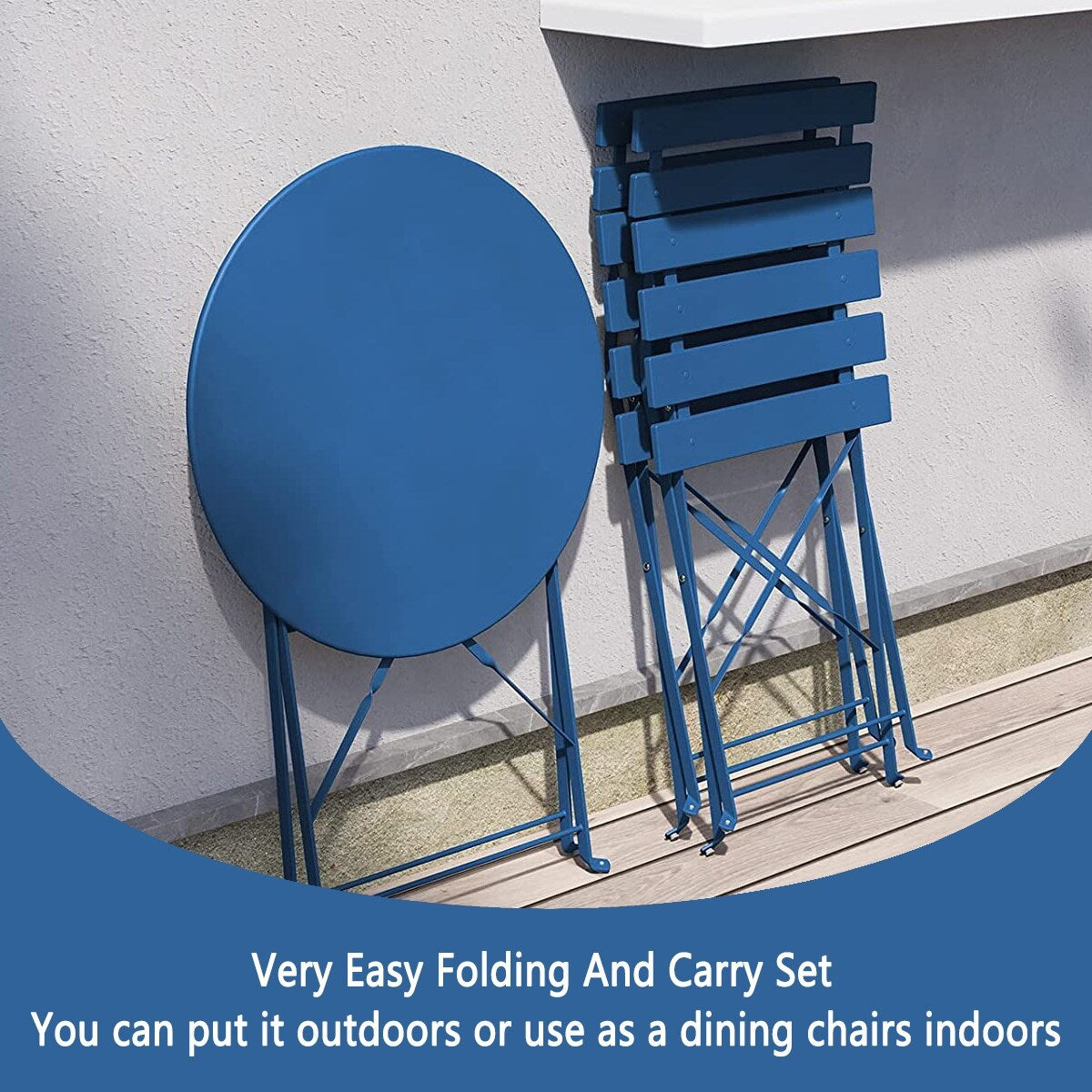 Ensemble bistro pliable en métal 3 pièces, résistant aux intempéries, idéal pour l'intérieur et l'extérieur, avec terrasse, jardin ou cour.