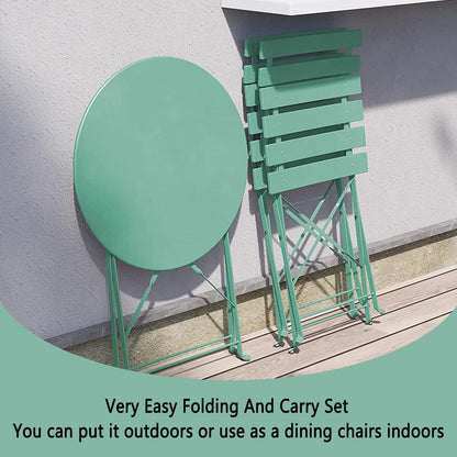 Ensemble bistro pliable en métal 3 pièces, résistant aux intempéries, idéal pour l'intérieur et l'extérieur, avec terrasse, jardin ou cour.