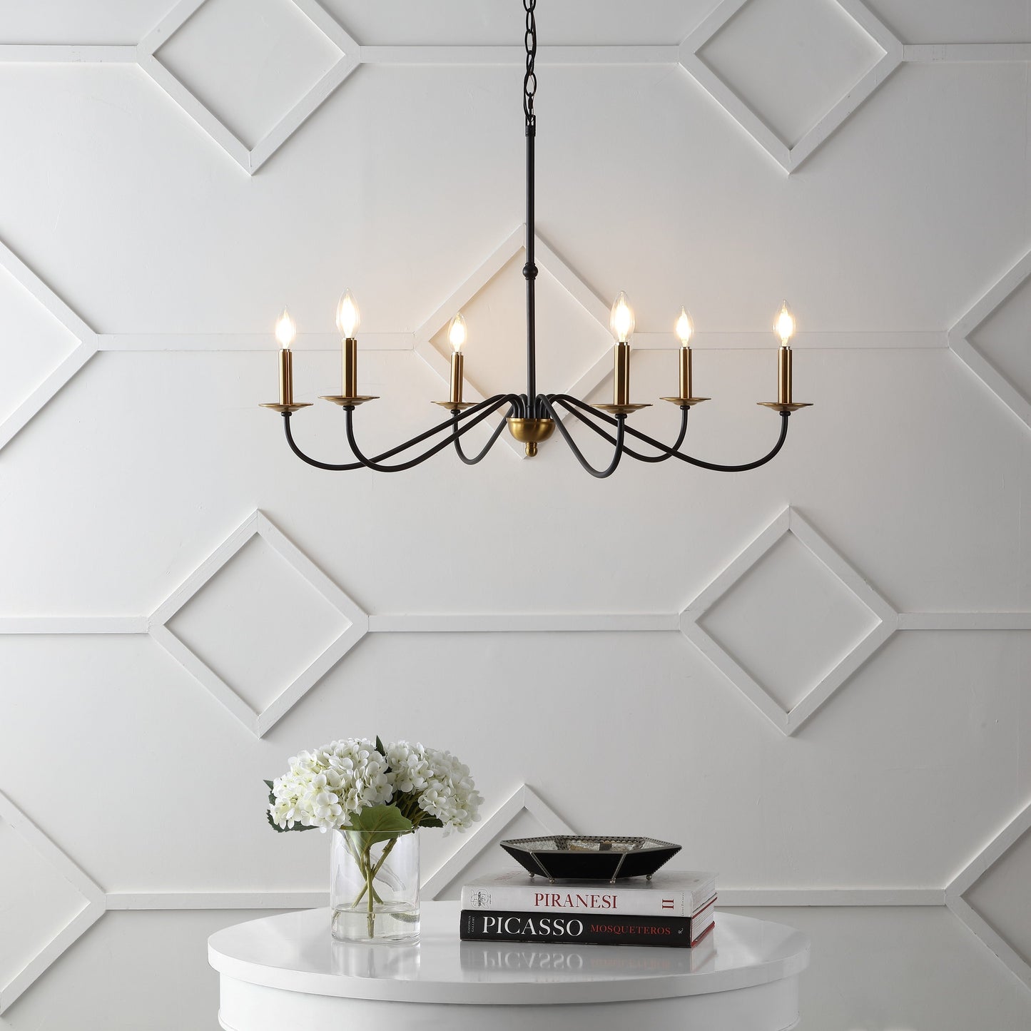 Lustre LED en fer à 6 lumières de 34,75 pouces, par JONATHAN Y