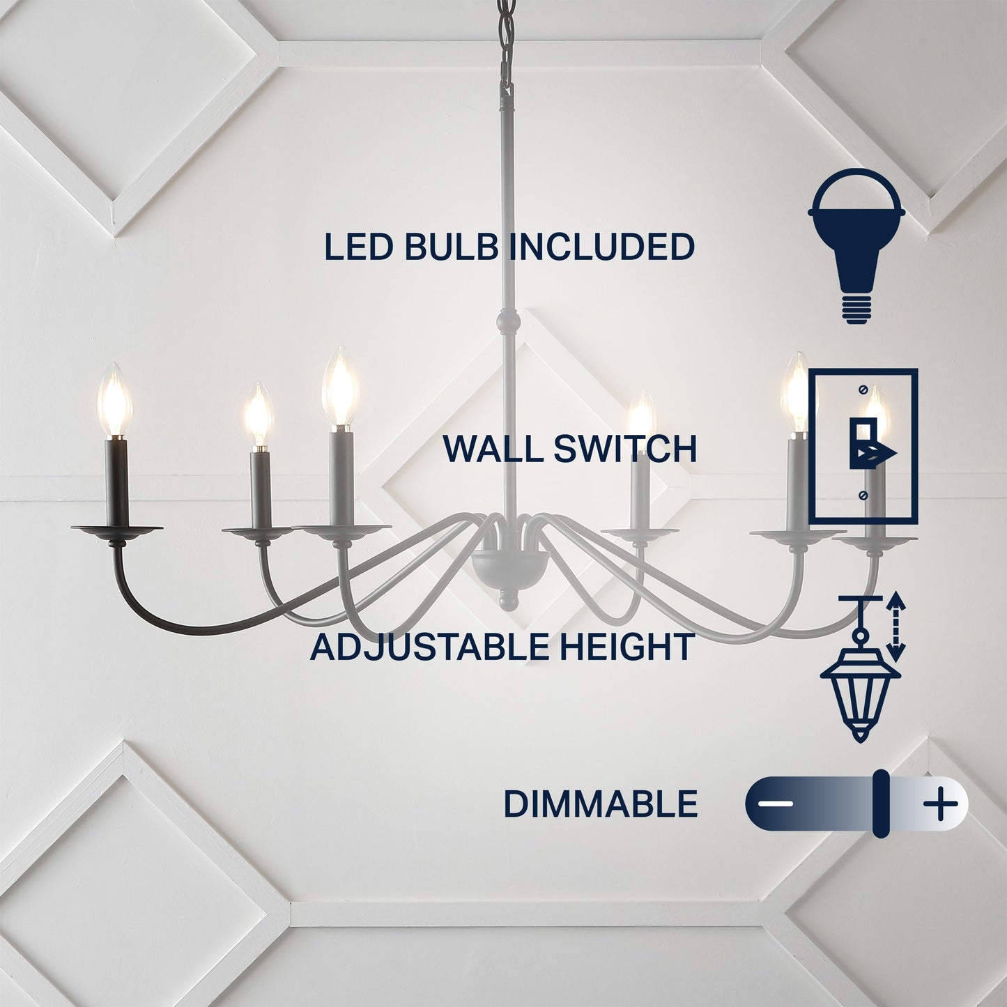 Lustre LED en fer à 6 lumières de 34,75 pouces, par JONATHAN Y