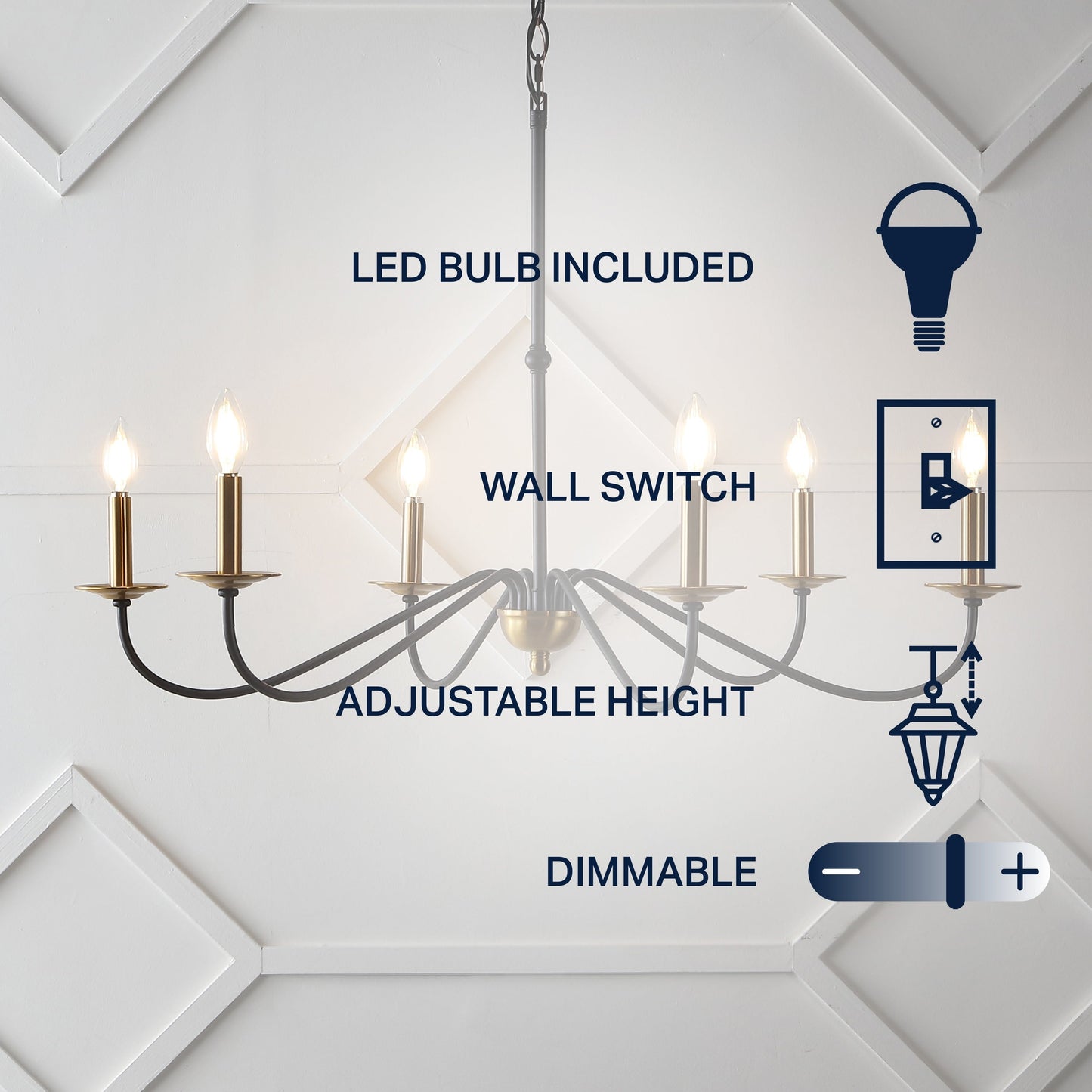 Lustre LED en fer à 6 lumières de 34,75 pouces, par JONATHAN Y