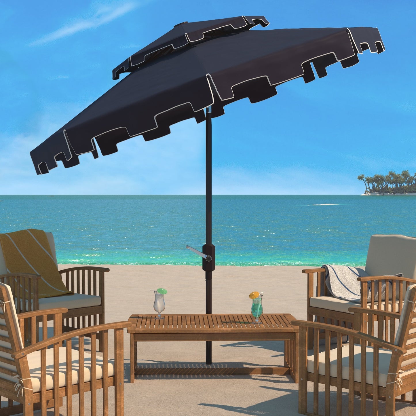 Parasol de marché double toit SAFAVIEH Outdoor Livia de 2,74 m (9 pi), base non incluse