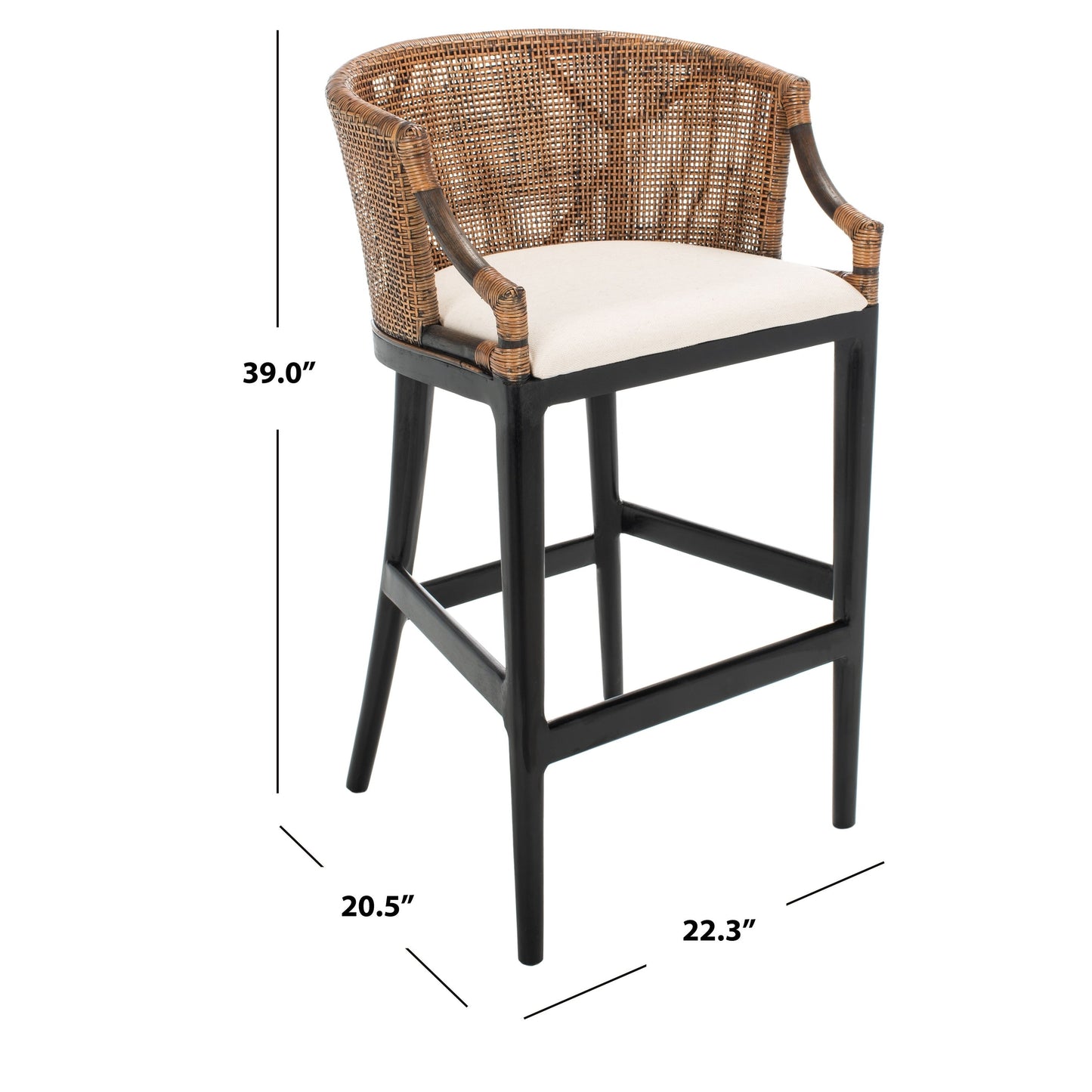 Tabouret de bar SAFAVIEH Virona en rotin 76 cm (22,3 po L x 20,5 po P x 39 po H)