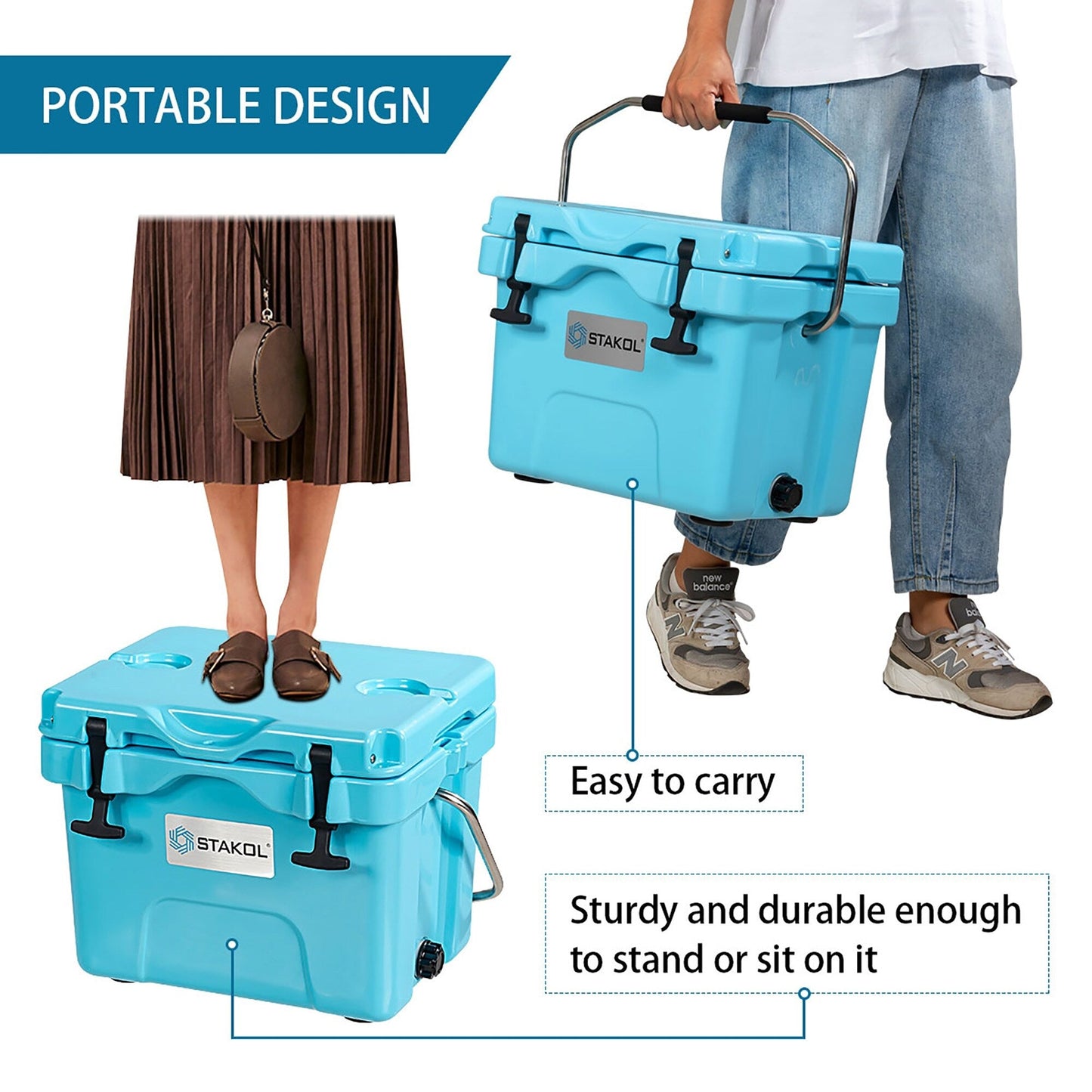 Glacière portable SKTAKOL 16 pintes (15 litres) étanche, capacité 24 canettes de glace - Voir les détails