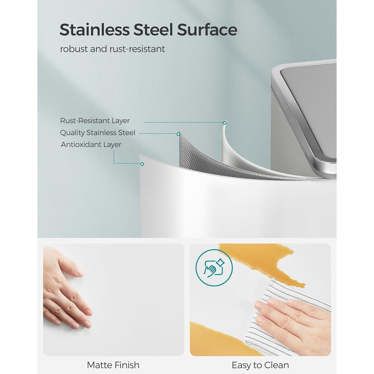 Poubelle double SONGMICS, 2 poubelles de 8 gallons, acier inoxydable