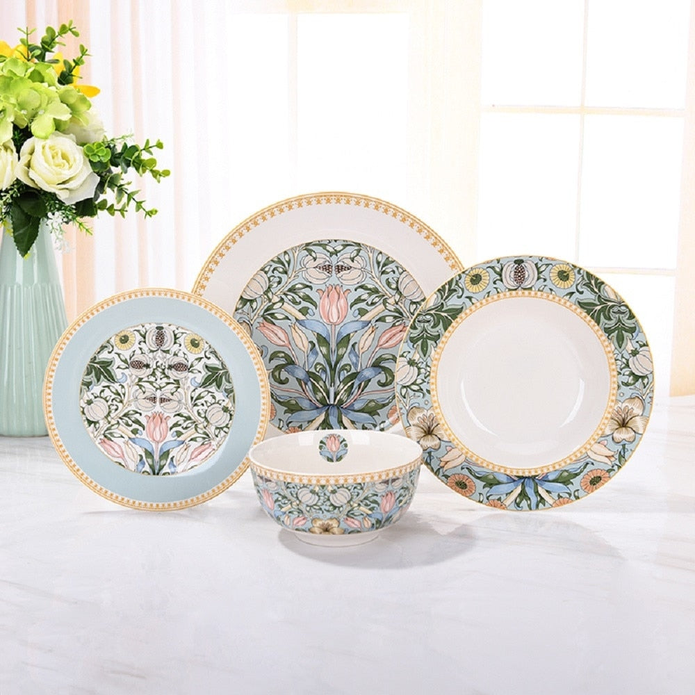 Service de table en porcelaine fine Morris Garden de STP Goods, 24 pièces, pour 6 personnes