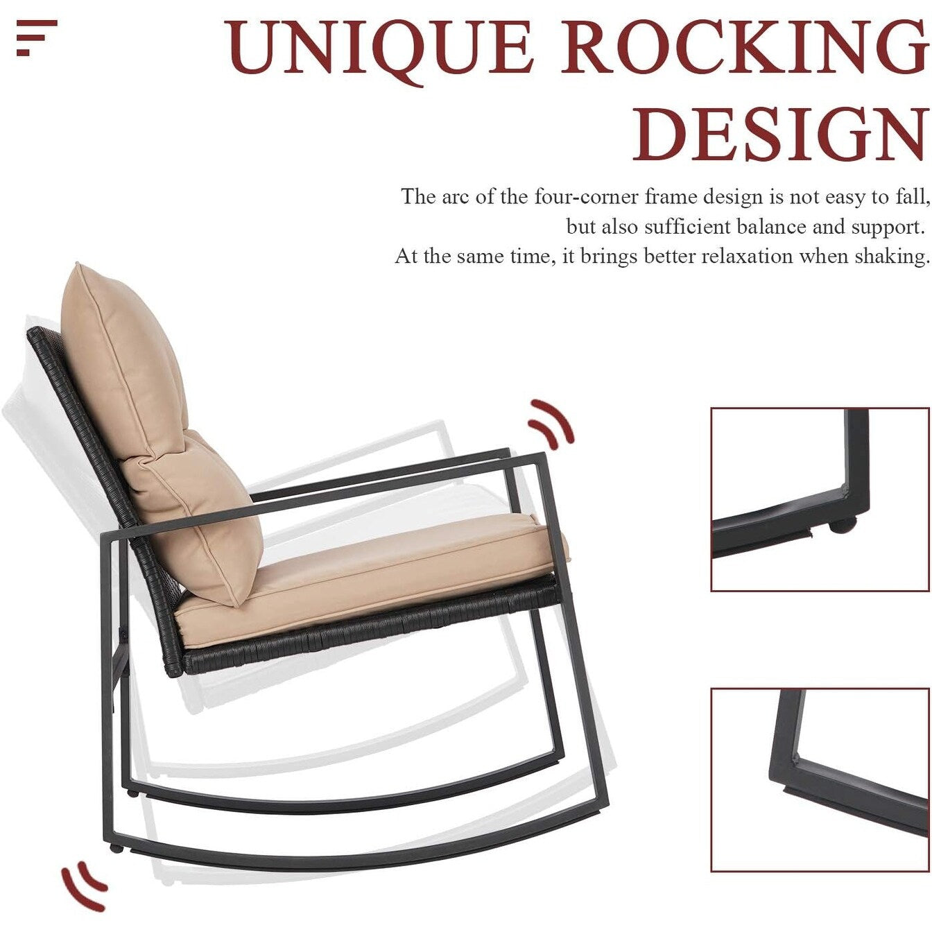 Ensemble bistro à bascule 3 pièces en métal noir SUNCROWN pour terrasse extérieure