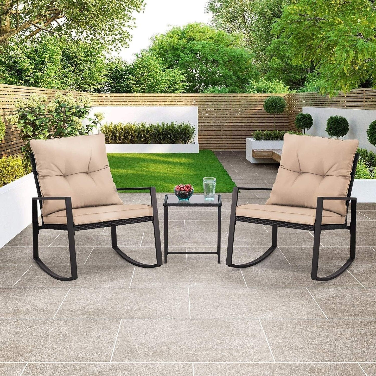 Ensemble bistro à bascule 3 pièces en métal noir SUNCROWN pour terrasse extérieure