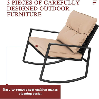 Ensemble bistro à bascule 3 pièces en métal noir SUNCROWN pour terrasse extérieure