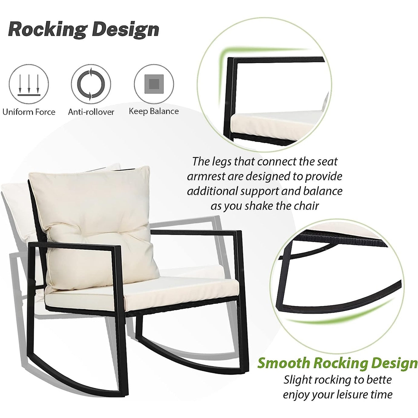 Ensemble bistro à bascule 3 pièces en métal noir SUNCROWN pour terrasse extérieure