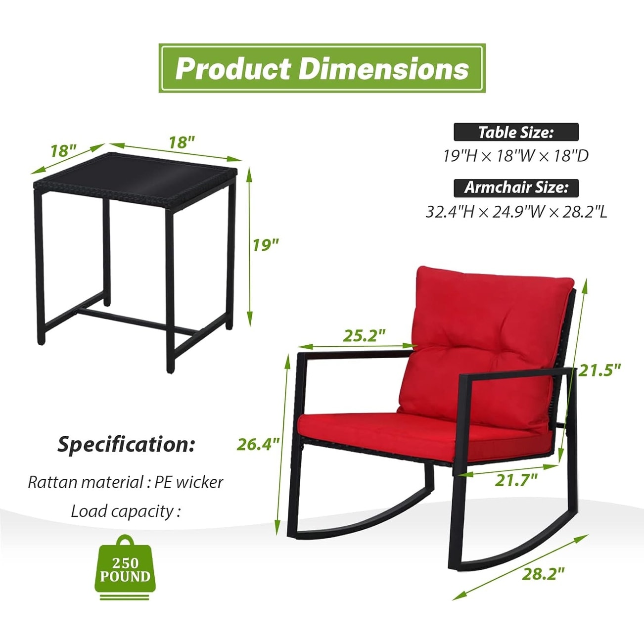 Ensemble bistro à bascule 3 pièces en métal noir SUNCROWN pour terrasse extérieure