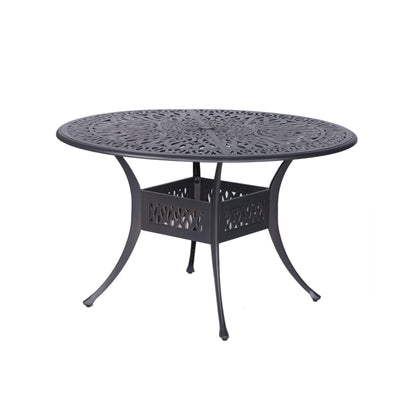 Ensemble de salle à manger rond 5 pièces en aluminium Saratoga avec coussins Sunbrella - Le meilleur du mobilier d'extérieur