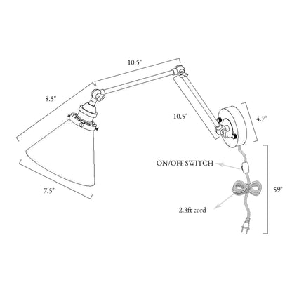 Lot de 2 appliques murales modernes à bras articulé, réglables et câblées