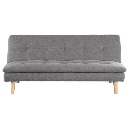 Canapé-lit convertible Siana, tissu gris capitonné, bois brun, 183 cm