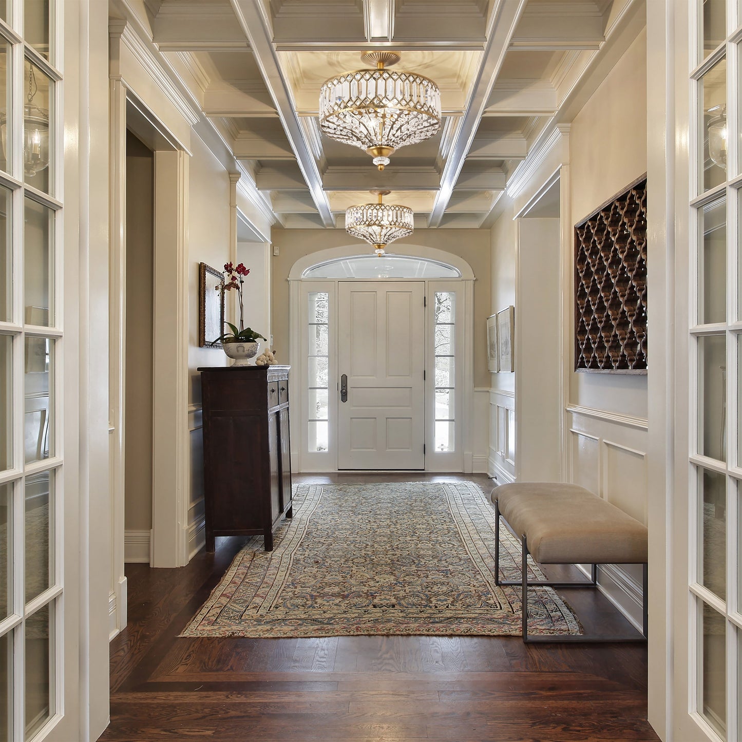 Plafonnier semi-encastré Silver Orchid Furey en verre à plusieurs niveaux bronze/or - 37,5 cm (L) x 37,5 cm (l) x 38,7 cm (H)