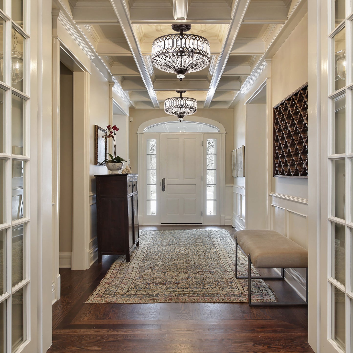 Plafonnier semi-encastré Silver Orchid Furey en verre à plusieurs niveaux bronze/or - 37,5 cm (L) x 37,5 cm (l) x 38,7 cm (H)