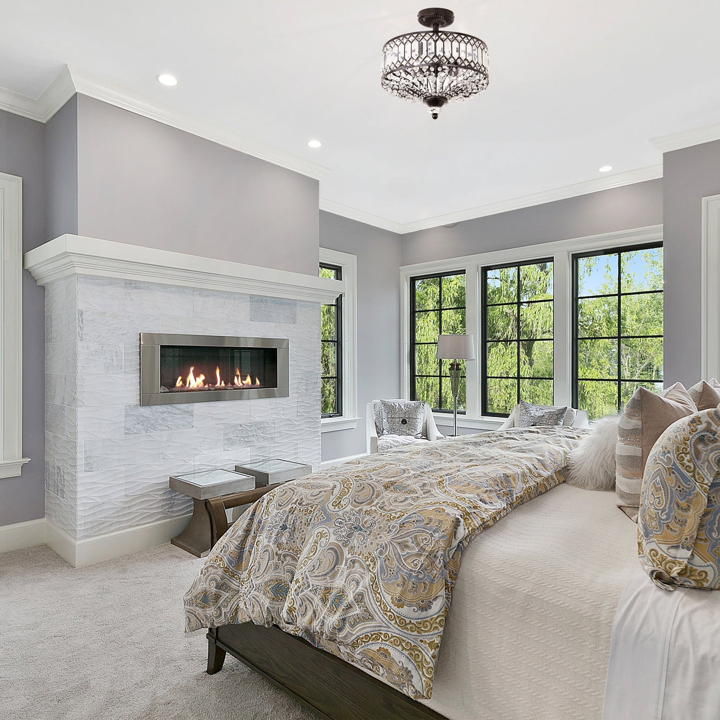 Plafonnier semi-encastré Silver Orchid Furey en verre à plusieurs niveaux bronze/or - 37,5 cm (L) x 37,5 cm (l) x 38,7 cm (H)