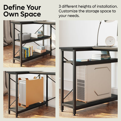 Petit bureau d'angle en forme de L avec étagères de rangement