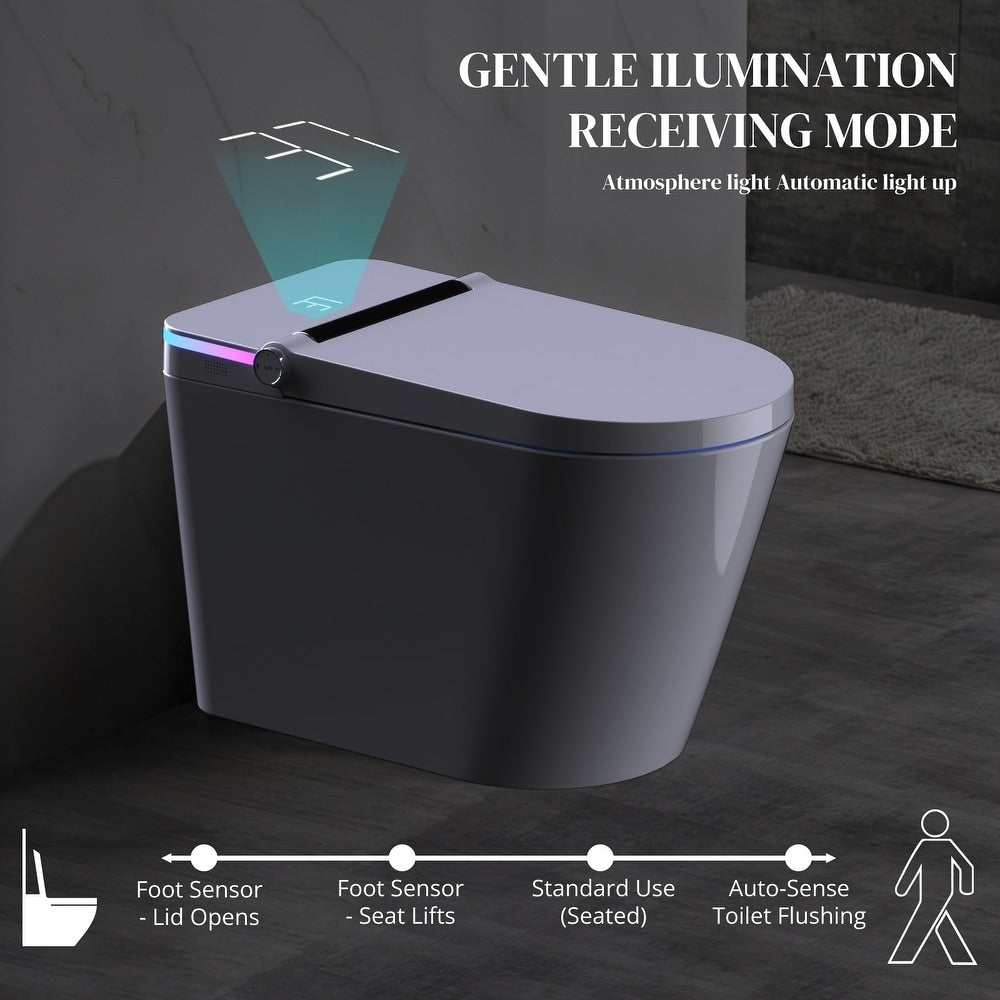 Toilettes intelligentes, WC bidet monobloc pour salles de bains, WC allongé moderne avec eau chaude, double chasse d'eau automatique, activation par capteur de pied