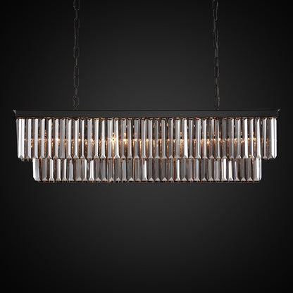 Lustre moderne contemporain en cristal gris fumé et noir à deux niveaux, suspension linéaire pour îlot de cuisine ou salle à manger, 119 cm (47 po).