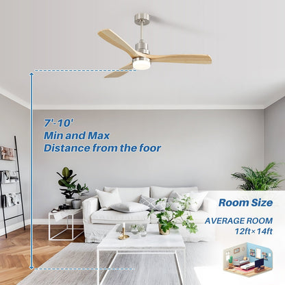 Ventilateur de plafond d'intérieur Sofucor 52 en bois avec éclairage intégré et télécommande (en option).