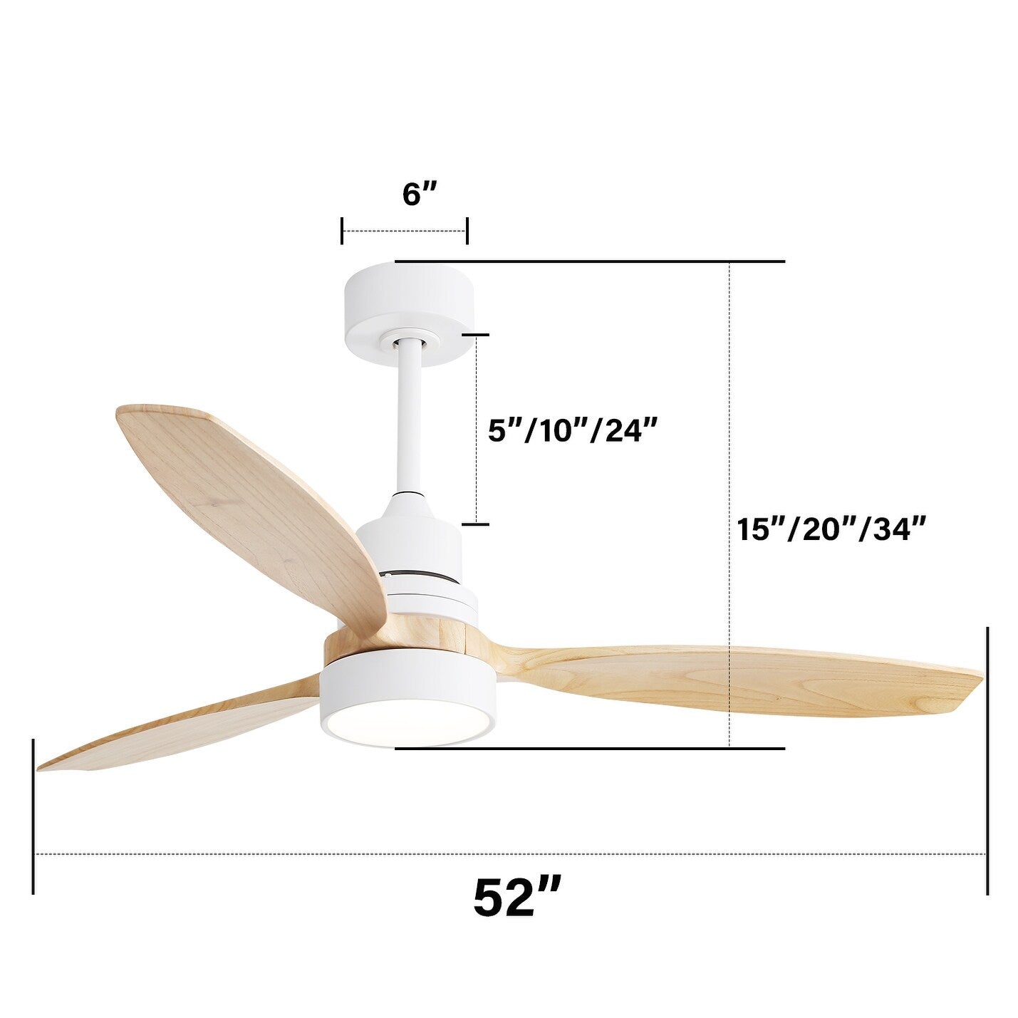 Ventilateur de plafond d'intérieur Sofucor 52 en bois avec éclairage intégré et télécommande (en option).