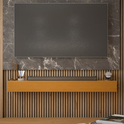 Cheminée murale en pin massif avec étagère flottante