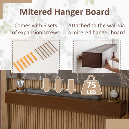 Cheminée murale en pin massif avec étagère flottante