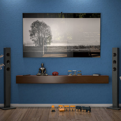 Cheminée murale en pin massif avec étagère flottante