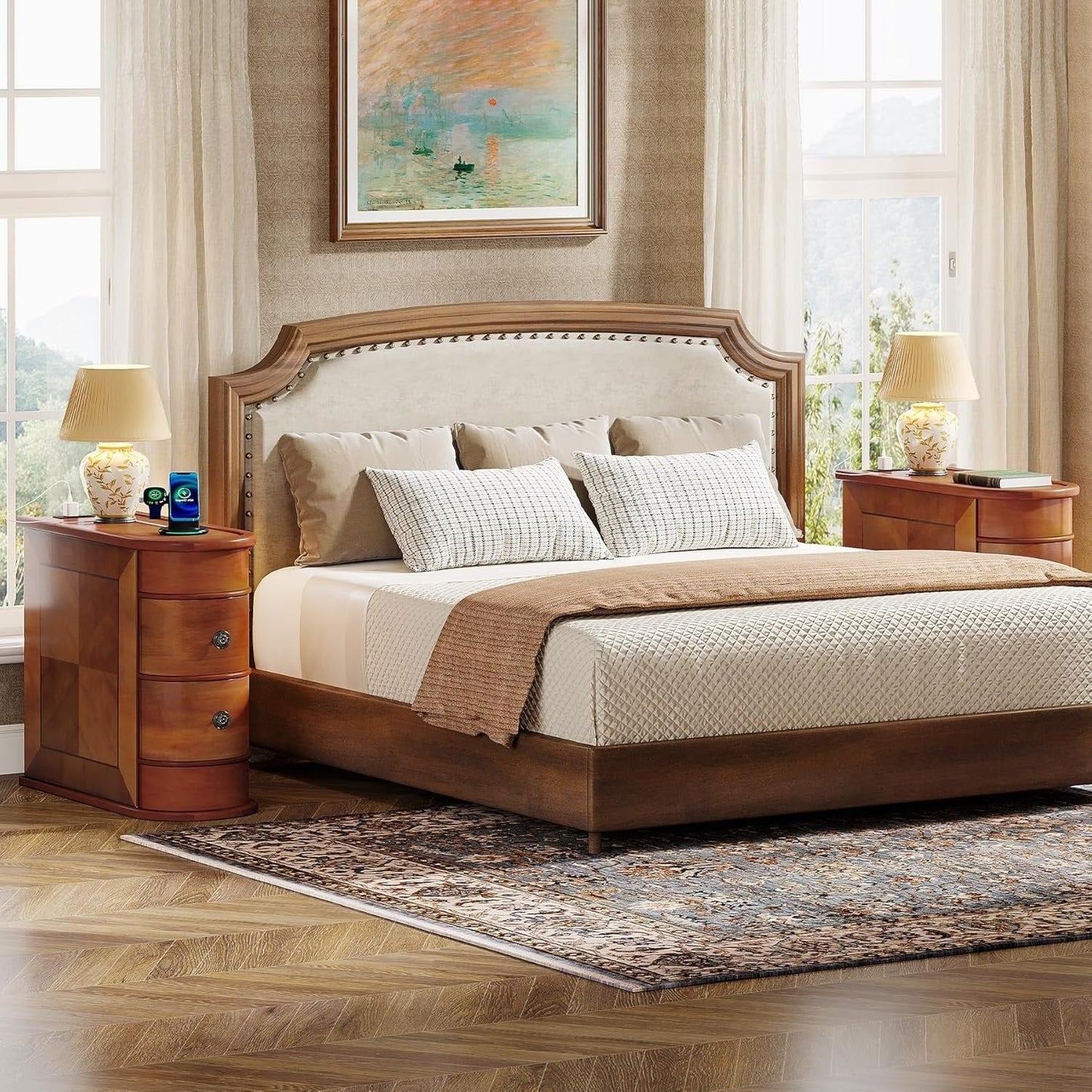 Table d'appoint en bois massif, table d'appoint étroite à deux tiroirs