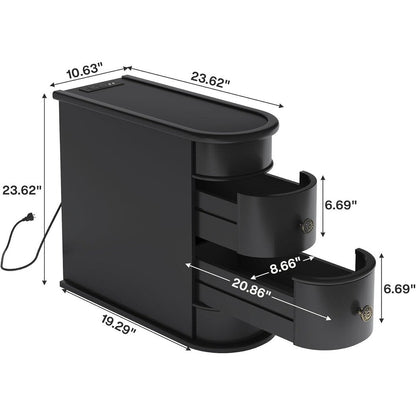 Table d'appoint en bois massif, table d'appoint étroite à deux tiroirs