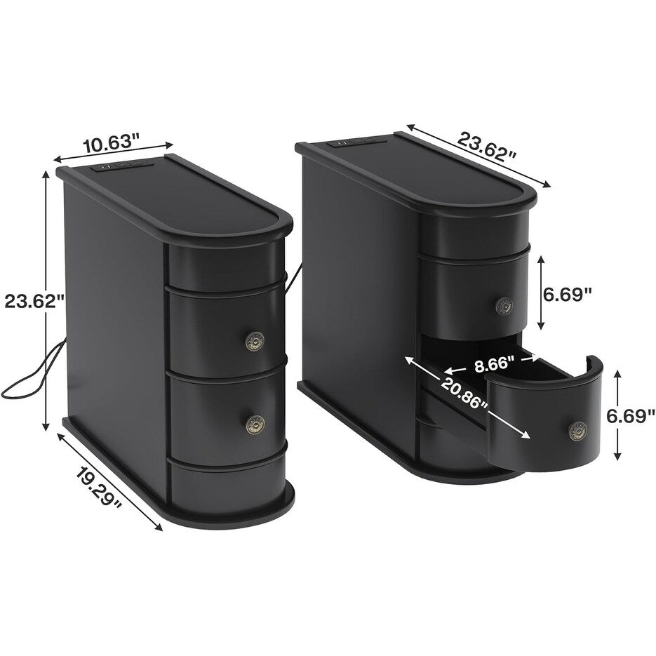 Table d'appoint en bois massif, table d'appoint étroite à deux tiroirs