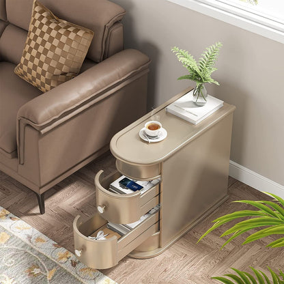 Table d'appoint en bois massif, table d'appoint étroite à deux tiroirs