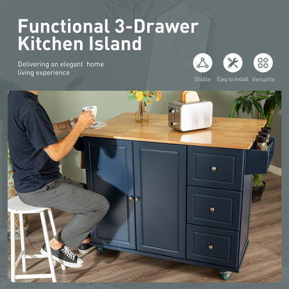 Chariot de cuisine Sophia &amp; William avec plateau rabattable en bois d'hévéa, chariot de cuisine roulant avec grand meuble de rangement