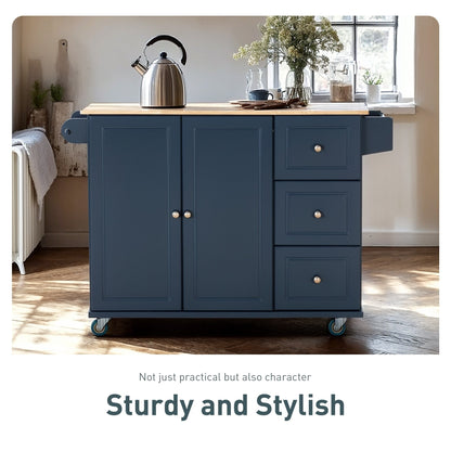 Chariot de cuisine Sophia &amp; William avec plateau rabattable en bois d'hévéa, chariot de cuisine roulant avec grand meuble de rangement