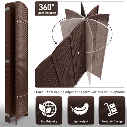 Paravent Sorbus à 6 panneaux, cloison de séparation haute et extra large, à double charnière, en maille tissée à la main, pliable - 1,83 m