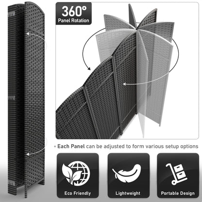 Paravent Sorbus à 6 panneaux, cloison de séparation haute et extra large, à double charnière, en maille tissée à la main, pliable - 1,83 m