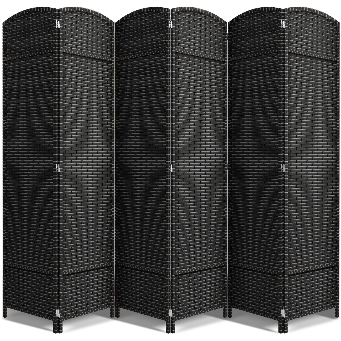 Paravent Sorbus à 6 panneaux, cloison de séparation haute et extra large, à double charnière, en maille tissée à la main, pliable - 1,83 m